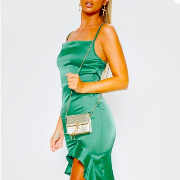 Emerald Green Cowl Neck Frill Hem Maxi Dress